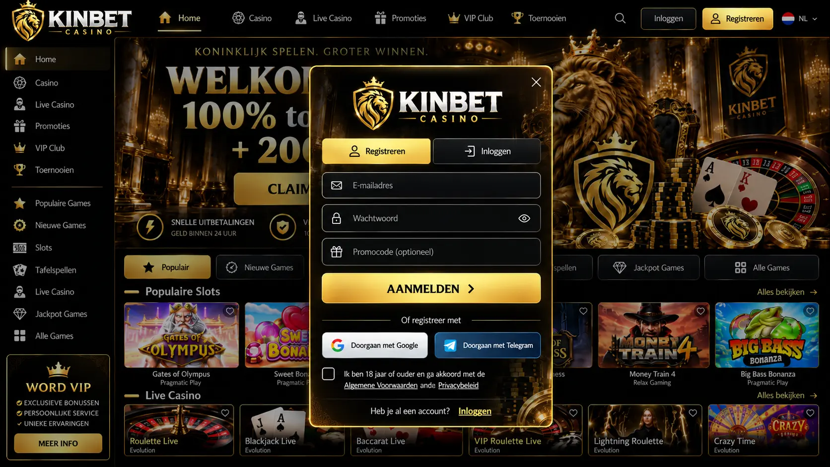 KinBet Casino Nederland: Slots, Live Casino en Betaalopties image 2